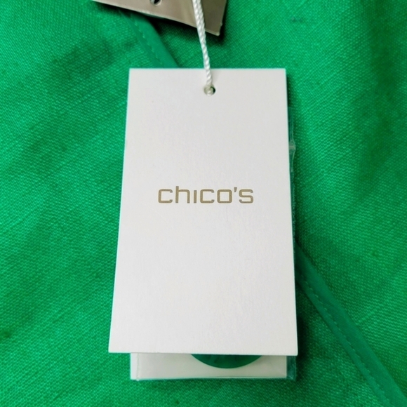 Chicos Linen Blazer Women Size 3 XL 16 Slip Pockets 3/4 Cuffed Sleeve Green New - Picture 4 of 11